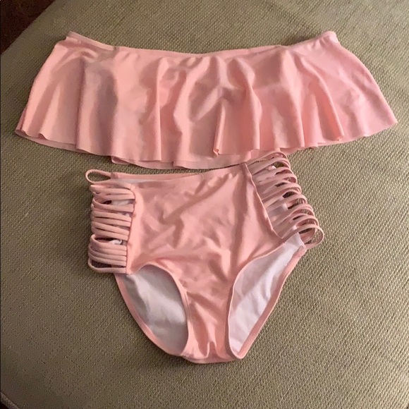 High waisted off the shoulder bathing suit. - Picture 1 of 5